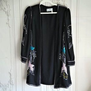 Vintage Jack Bryan Kimono Open Cardigan Style - Black with Sequins and Beads - M